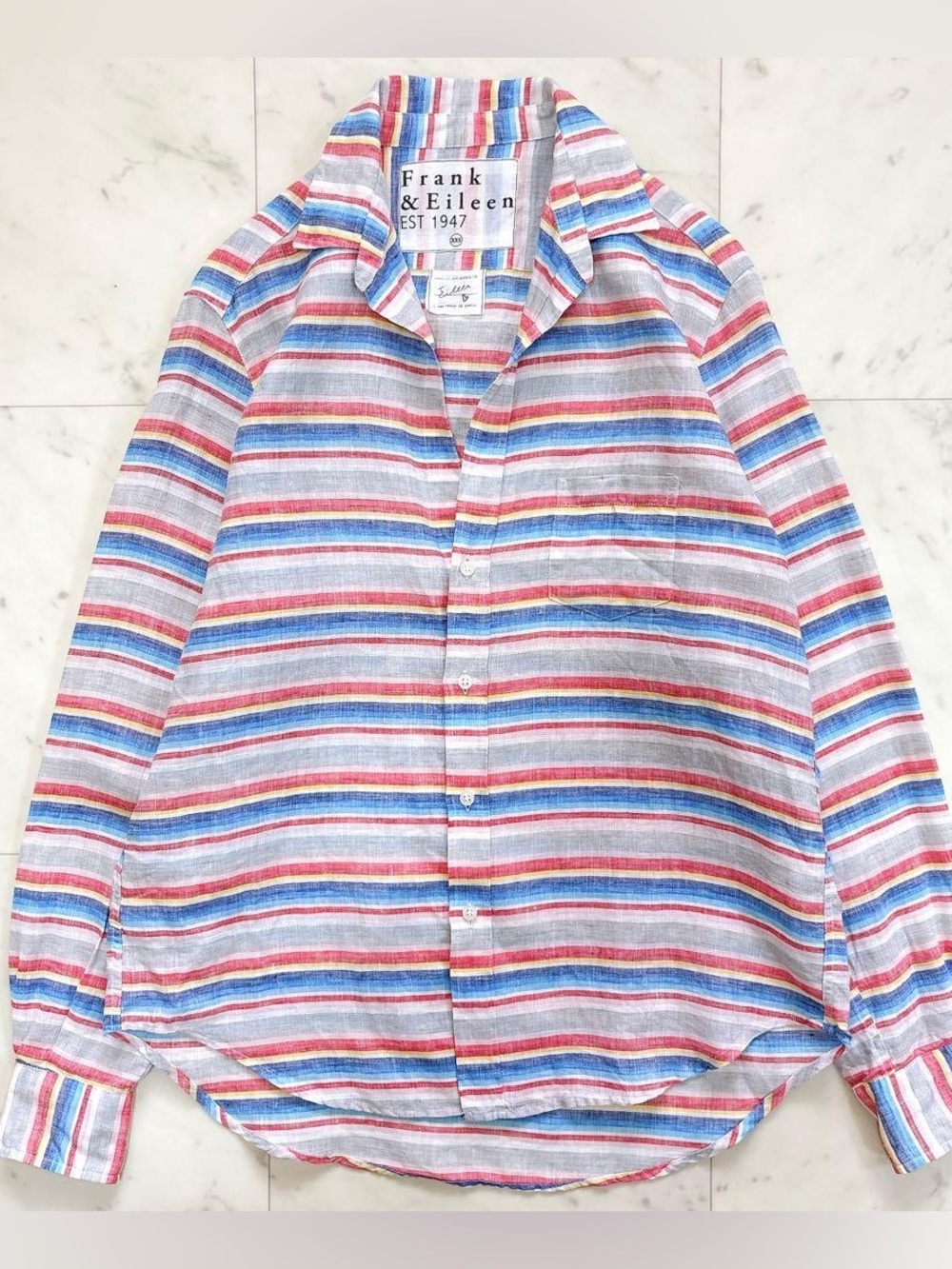 Frank & Eileen Striped Button-Up Shirt 100% Linen Quiet Luxury Colorful Small